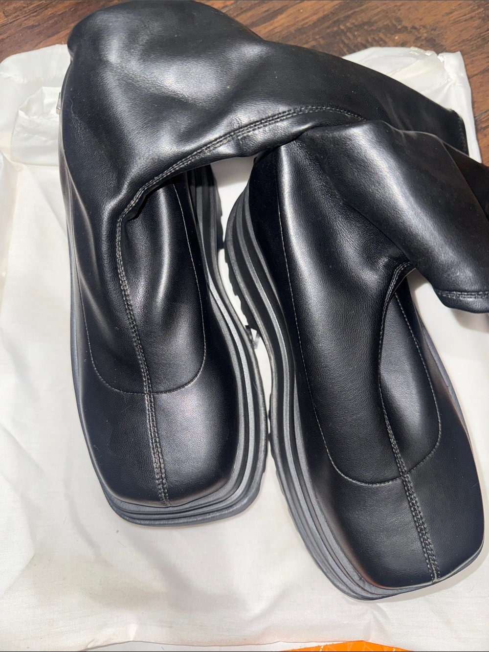 Naked Wolfe Black Leather Square-Toe Platform Slip-Ons
